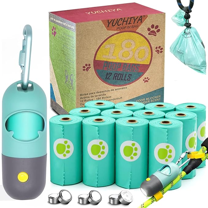 Dog Poop Bags Holder with LED Flashlight|Pet Waste Bags Dispenser for Leash|Doggie Potty Bags