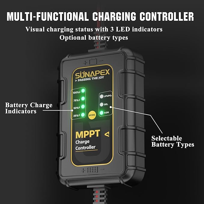 SUNAPEX 30W Flexible Solar Panel with MPPT Charge Controller, Solar Battery Charger Maintainer, 12V