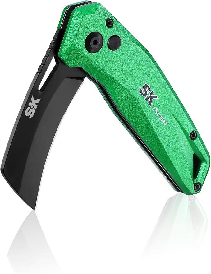SK Hawkbill Folding Pocket Utility Knife, Premium D2 Curved Blade for Cable Skinning, Carpet
