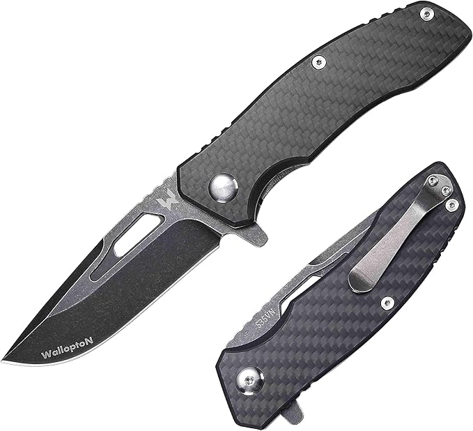 Folding Tactical Knife - Carbon Fiber Handle Liner Lock, S35VN Powder Steel Sharp Blade - 3.35''