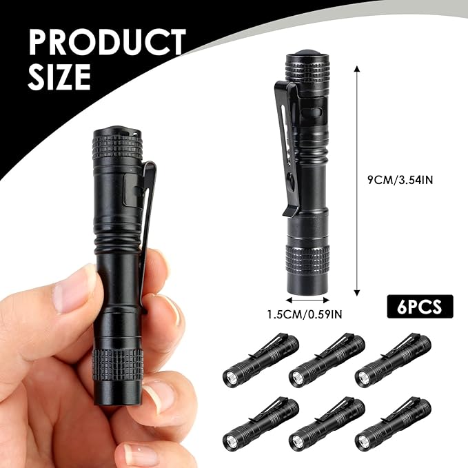 6 Pack Mini Pocket Flashlight, 3.5" Small LED Pen Light with Clip, 500 Lumen Torch White Light