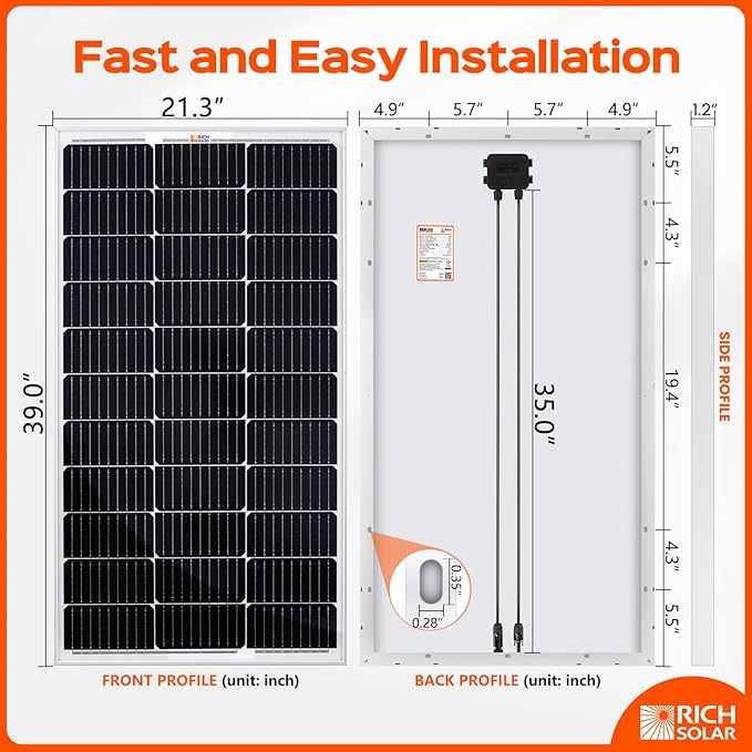 RICH SOLAR 100 Watt 12 Volt 9BB Cell Monocrystalline Solar Panel High Efficiency Solar Module