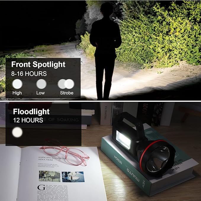 Rechargeable Spotlight Flashlight, High Lumens Handheld Spotlight,LED Searchlight with Shoulder
