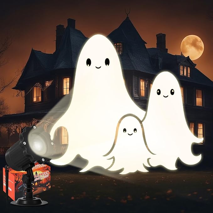 Treela Halloween Cute Ghost Projector Lights Outdoor Indoor Dynamic Lights Decoration Outside LED