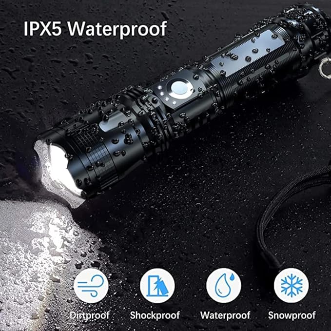 Rechargeable Flashlights High Lumens, 90000 Lumens Super Bright LED Flash Light, 5 Modes, IPX5