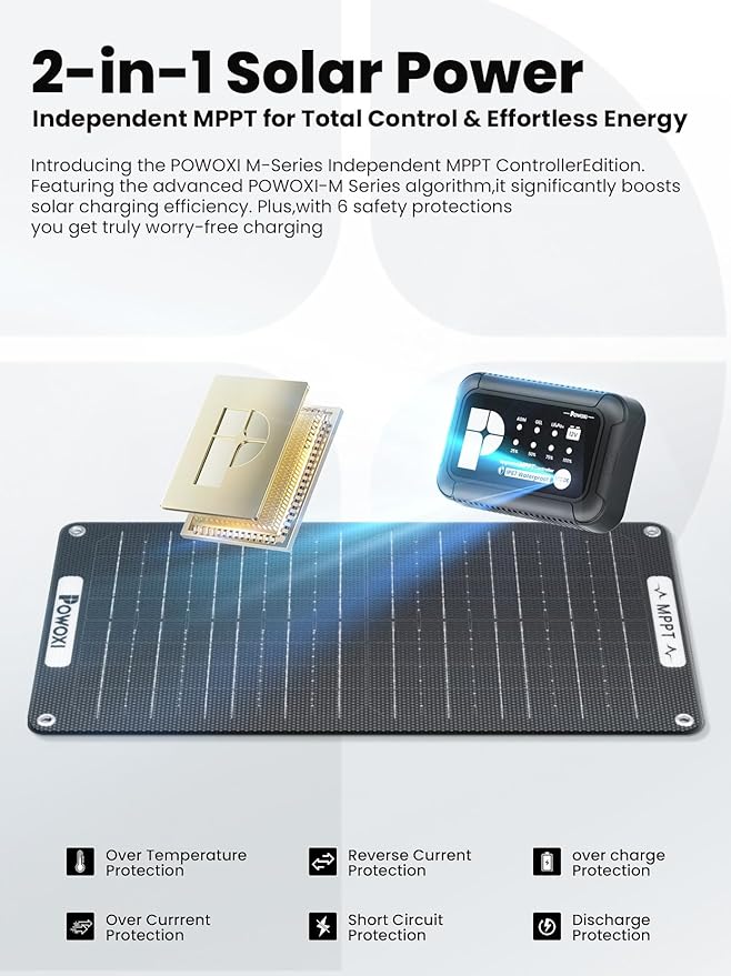 POWOXI 15W Solar Battery Charger: 12V Solar Car Battery Trickle Maintainer - with MPPT Controller