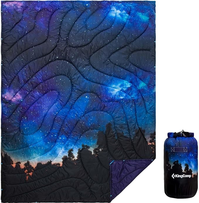 KingCamp Ultralight Camping Blanket, Packable Down Alternative Puffy Printed Wearable Blanket with