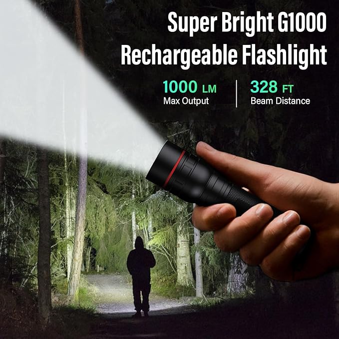 RECHOO Rechargeable Flashlights High Lumens, G1000 Super Bright Flash Light, Small Zoomable Led