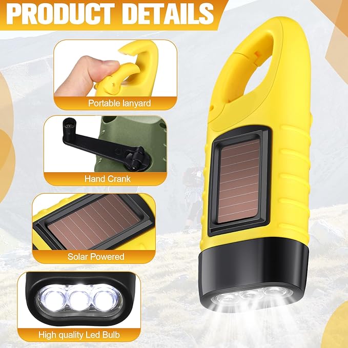 Leelosp 9 Pieces Hand Crank Flashlight Solar Powered Flashlight for Emergencies Dynamo Rechargeable