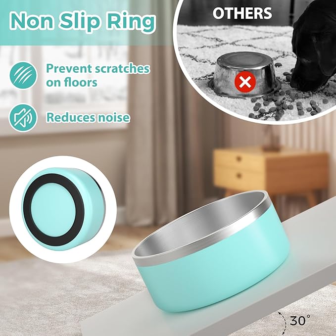Stainless Steel Dog Bowl - Metal Water and Food Dish for Large Dogs, Insulated, Non-Slip, Easy