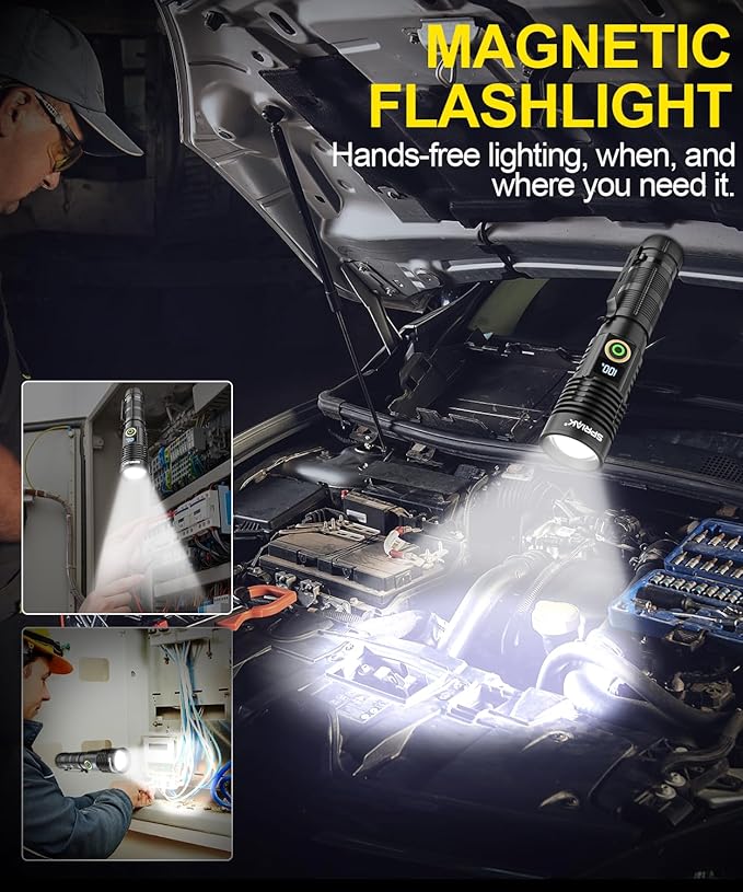 Rechargeable Flashlight High Lumens- Super Bright Magnetic Flash Light with Power Digital Display