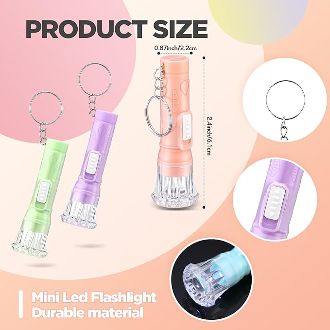 Jexine 100 Pcs Mini Flashlight Keychain Bulk Assorted Colors Torch Keyring Flashlights LED Small