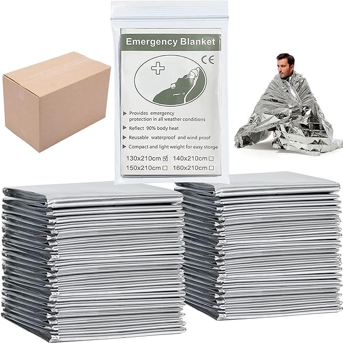 Emergency Foil Blanket Silver (25 Pack), Survival Thermal Mylar Blankets Individually Packaged