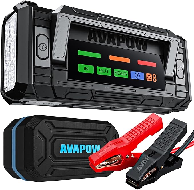 AVAPOW 8000A Battery Jumper Starter Portable with 4″ HD Display PD 30W Dual-Way Fast Charging, 12V