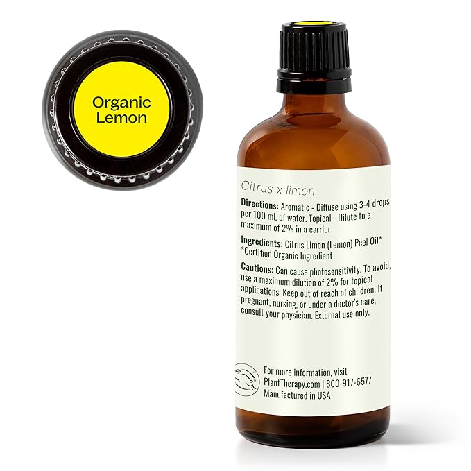Plant Therapy Organic Lemon Essential Oil 100% Pure, USDA Certified Organic, Undiluted, Natural