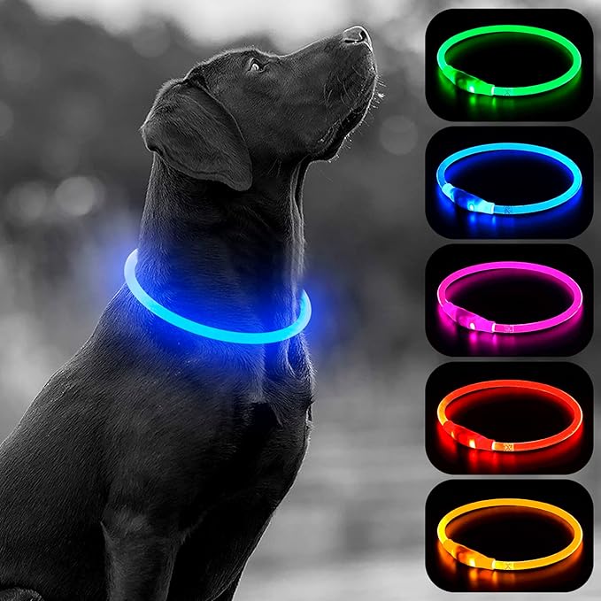 HIGO LED Dog Collar, USB Rechargeable Light Up Dog Collars Glow in The Dark, TPU Cuttable Pet