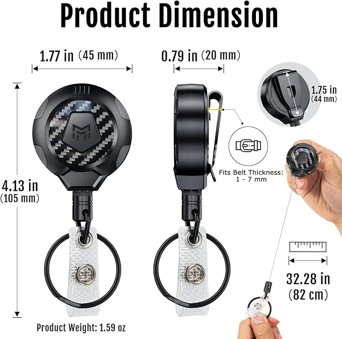 MNGARISTA Upgraded Heavy Duty Retractable Keychain with Belt Clip, 10 OZ Retraction, 31.5"