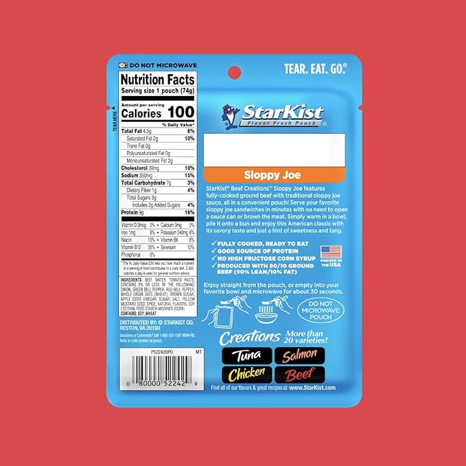 StarKist Beef Creations Sloppy Joe, 2.6 oz Pouch, 12 pack