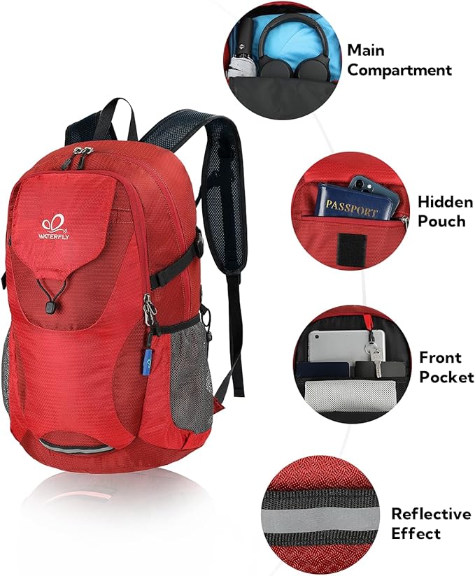 WATERFLY Lightweight Packable Hiking Backpack: 30L Foldable Travel Daypack Ultralight Camping Day