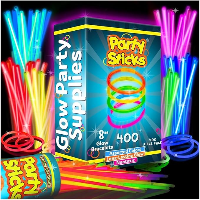 PartySticks Ultra Bright Glow Sticks Bulk Party Supplies 400 Pack - 8" Glow in the Dark Light Up