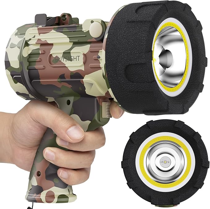 BUYSIGHT Rechargeable Spotlight Flashlight Floodlight,1000000 Lumen Hand held Spot Lights IP67