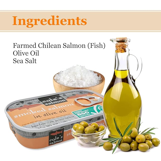 COLE'S SEAFOOD - Hand Packed Smoked Salmon in Olive Oil, Preservative Free Seafood, Canned Fish