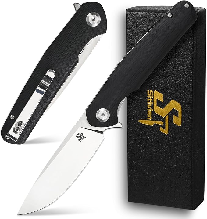 Sitivien ST102 Folding Knife, D2 Steel Blade+G10 Handle Pocket Knife, EDC Tool Knife for Outdoor