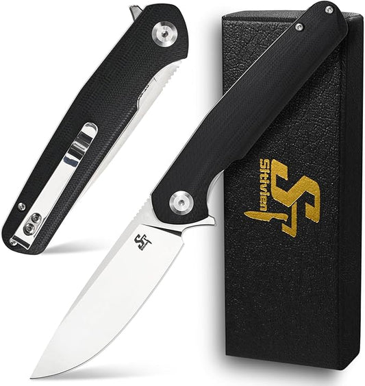 Sitivien ST102 Folding Knife, D2 Steel Blade+G10 Handle Pocket Knife, EDC Tool Knife for Outdoor