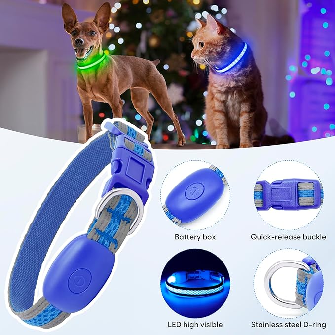 Flashseen LED Cat Collar,Light Up Dog Collar Rechargeable, Dog Lights for Night Walking
