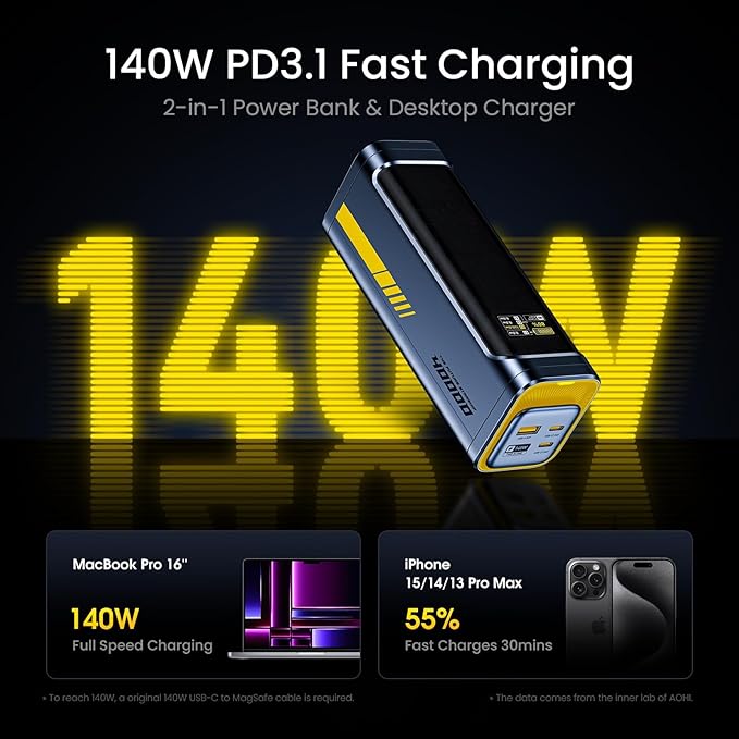 AOHI 140W PD3.1 Laptop Power Bank 40000mAh Fast Charging Station, The Future Starship 2 in 1