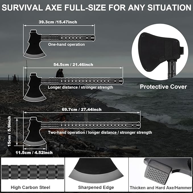 Survival Shovel Survival Axe, Camping Folding Shovels Hatchet with 19.2-37.8inch Lengthened Handle