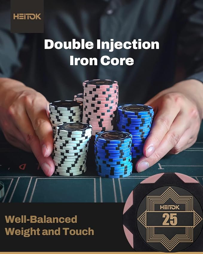 Clay Poker Chip Set for Texas Holdem, 500 pcs with Denominations 14g Professional Casino Blackjack