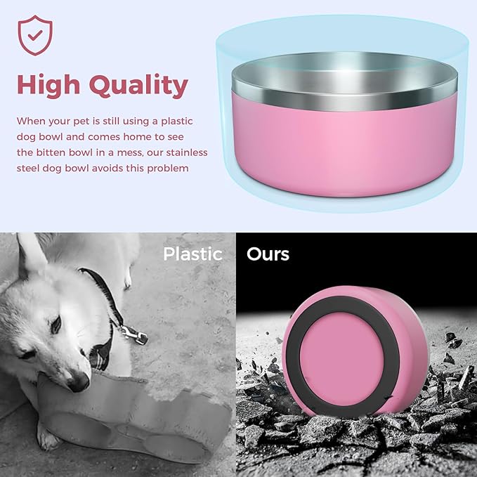 Dog Bowl, Stainless Steel Dog Food and Water Bowl with Non Slip Quiet Bottom, Easy to Clean