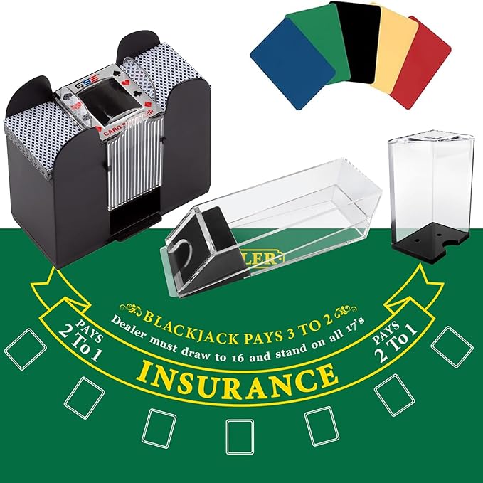 GSE Blackjack Game Combo Set with Blackjack Layout Felt, 6-Deck Automatic Card Shuffler, 8-Deck