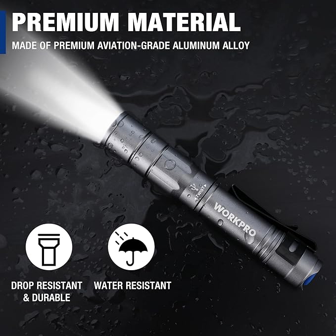 WORKPRO Rechargeable Pen Light, Mini Flashlight, 2 Pack Ultra-Compact EDC Flashlight, Pocket