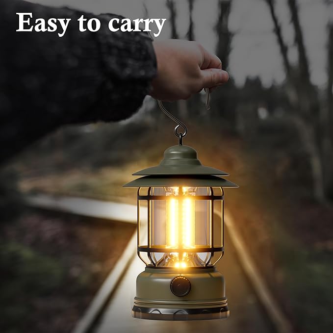 Portable LED Camping Lanterns,1500LM Step-less Dimming, Lightweight Retro Battery Powered USB