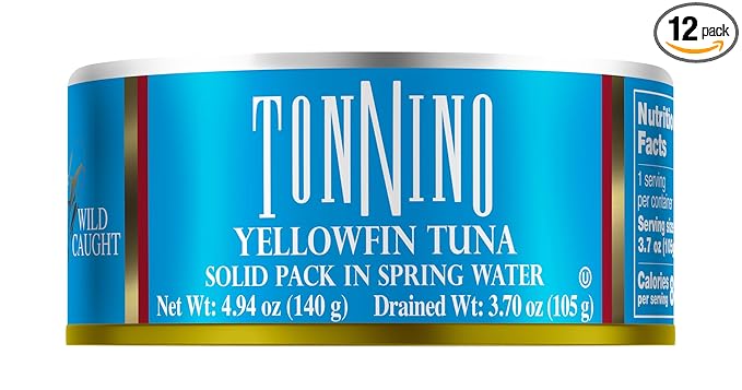 Tonnino Tuna Fish Yellowfin Pole&Line ??Solid Pack in Spring Water ??Pack of 12 ??Alternative to
