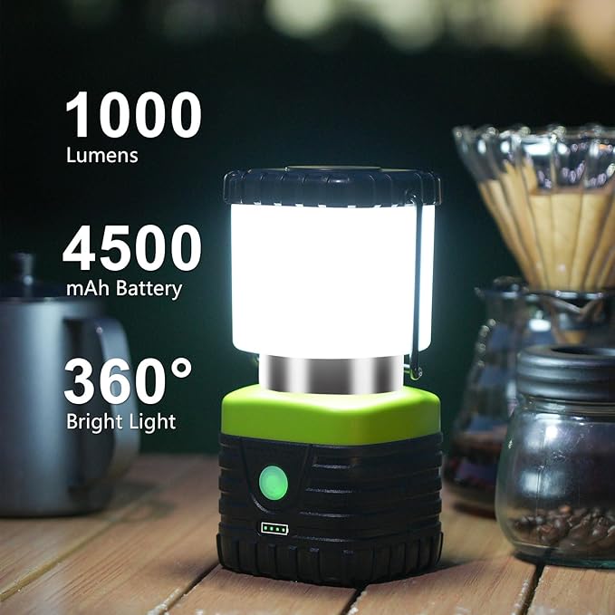 1PCS 6500K White Light LED Camping Lantern Rechargeable 1000LM, 4500mAh Power Bank, Flashlight for