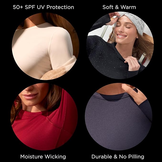 Cuddl Duds Womens Fleece Lined Thermal Base Layer Set – Long Sleeve Shirt & Leggings for Cold