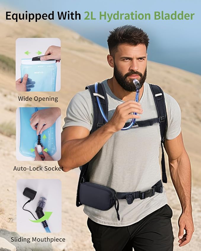 ECOHUB Hydration Backpack for Men Women, 20L Lightweight Hiking Daypack Cycling Backpack with 2L