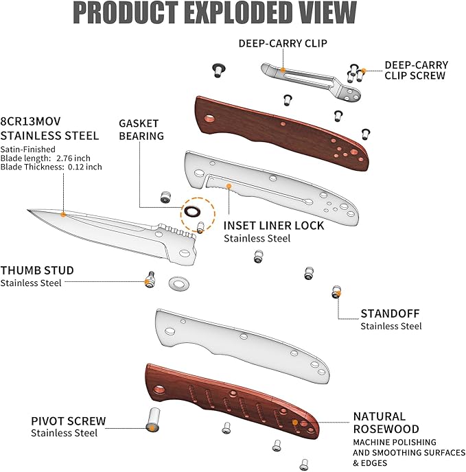 Harita Pocket Knife Folding Knife EDC Knife with Pocket Clip, 2.76 inch 8Cr13MoV Steel Blade