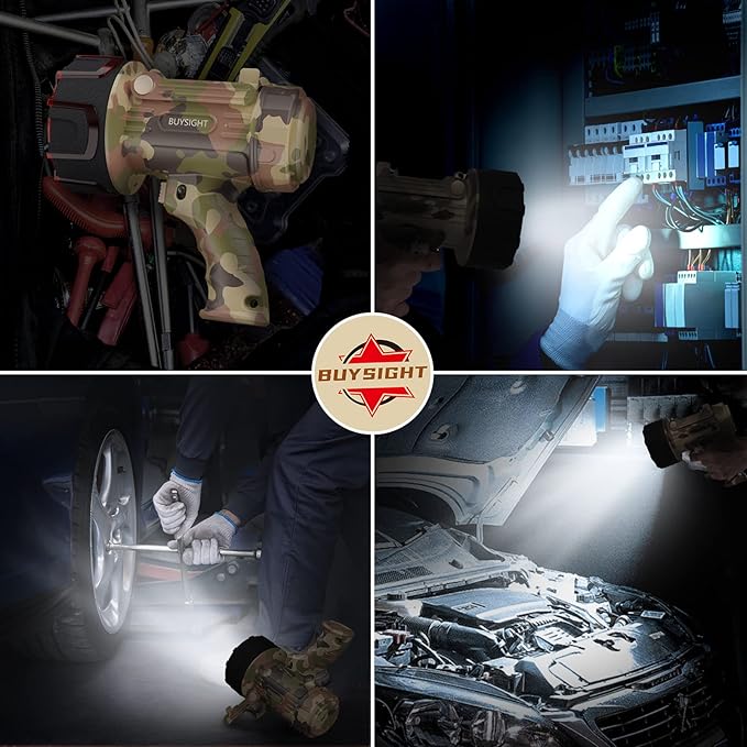 BUYSIGHT Rechargeable Spotlight Flashlight Floodlight,1000000 Lumen Hand held Spot Lights IP67