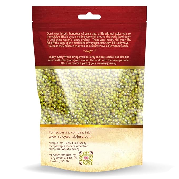 Spicy World Mung Beans (Moong Whole) 4 LBS - Ideal for Cooking & Sprouting - All Natural | Gluten