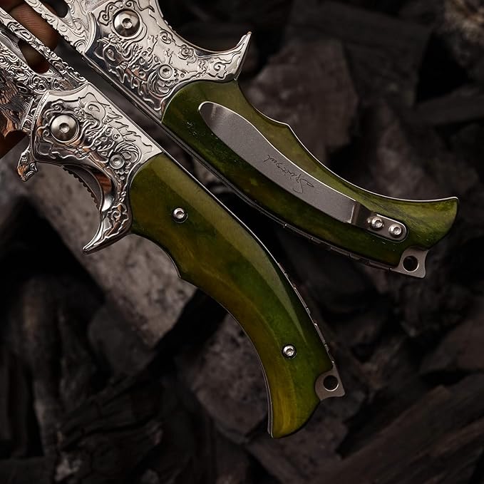 Damascus Steel Folding Knife, 3.6 '' VG10 Sandwich Damascus Steel bone Handle with Pocket Clip, for