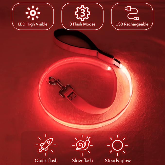 Colaseeme Light Up Dog Leash, LED Pet Leashes USB Rechargeable, Glow Safety Dogs Lights at Night