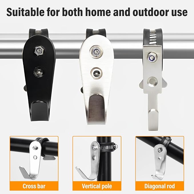 Tube Rod Hooks,Stainless Steel Adjustable J Hooks, for 0.71"-1.26" in (18-32mm) Inner Dia