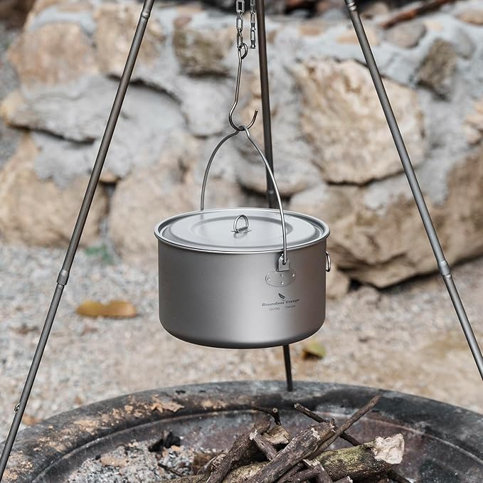 iBasingo Titanium Camping Pot with Lid 2.9L Ultralight Backpacking Cookware with Foldable Handle