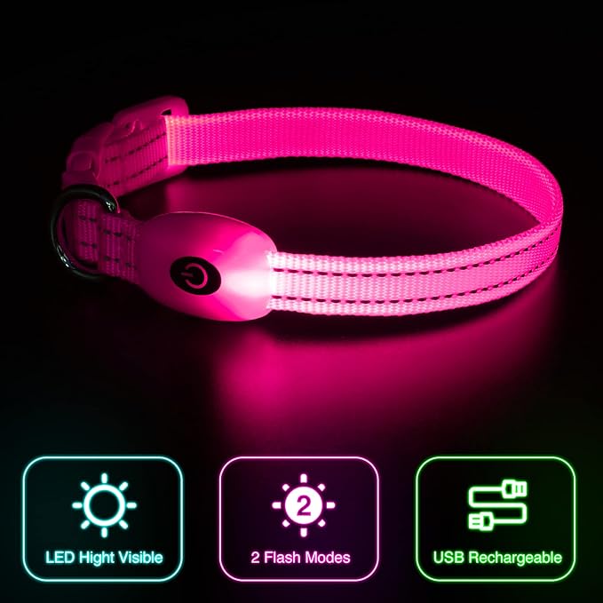 YFbrite Light up Dog Collars for Night Walking, Rechargeable LED Cat Collar, Comfortable Adjustable