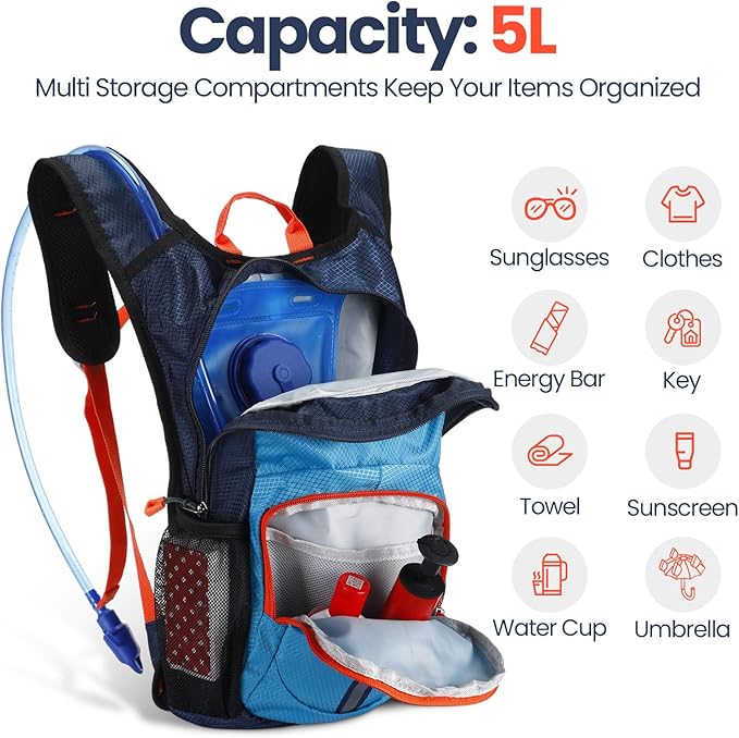 2 Pcs Kids Hydration Backpack with 1.5l Water Bladder Lightweight Kids Hiking Backpack Water