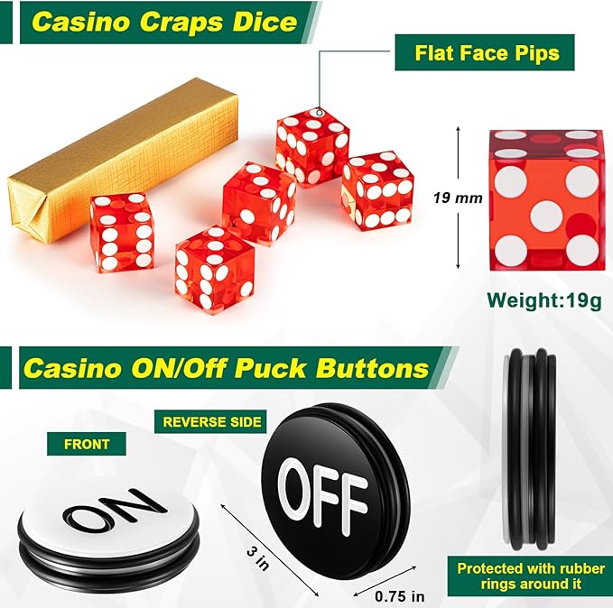 Leyndo Craps Tabletop Game Set, Includes 24" Craps Rattan Stick, Casino Grade AAA 19 mm Dice, 3"